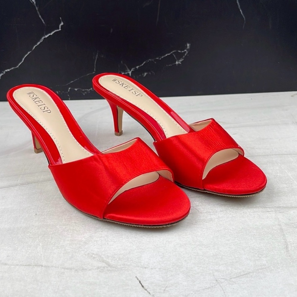 WSKEISP Women’s Peep Toe Slip On Mule Sandal